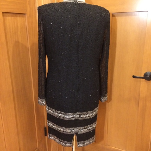 VTG Black Silk Beaded Sheath Dress XL Great Cond - Picture 5 of 15